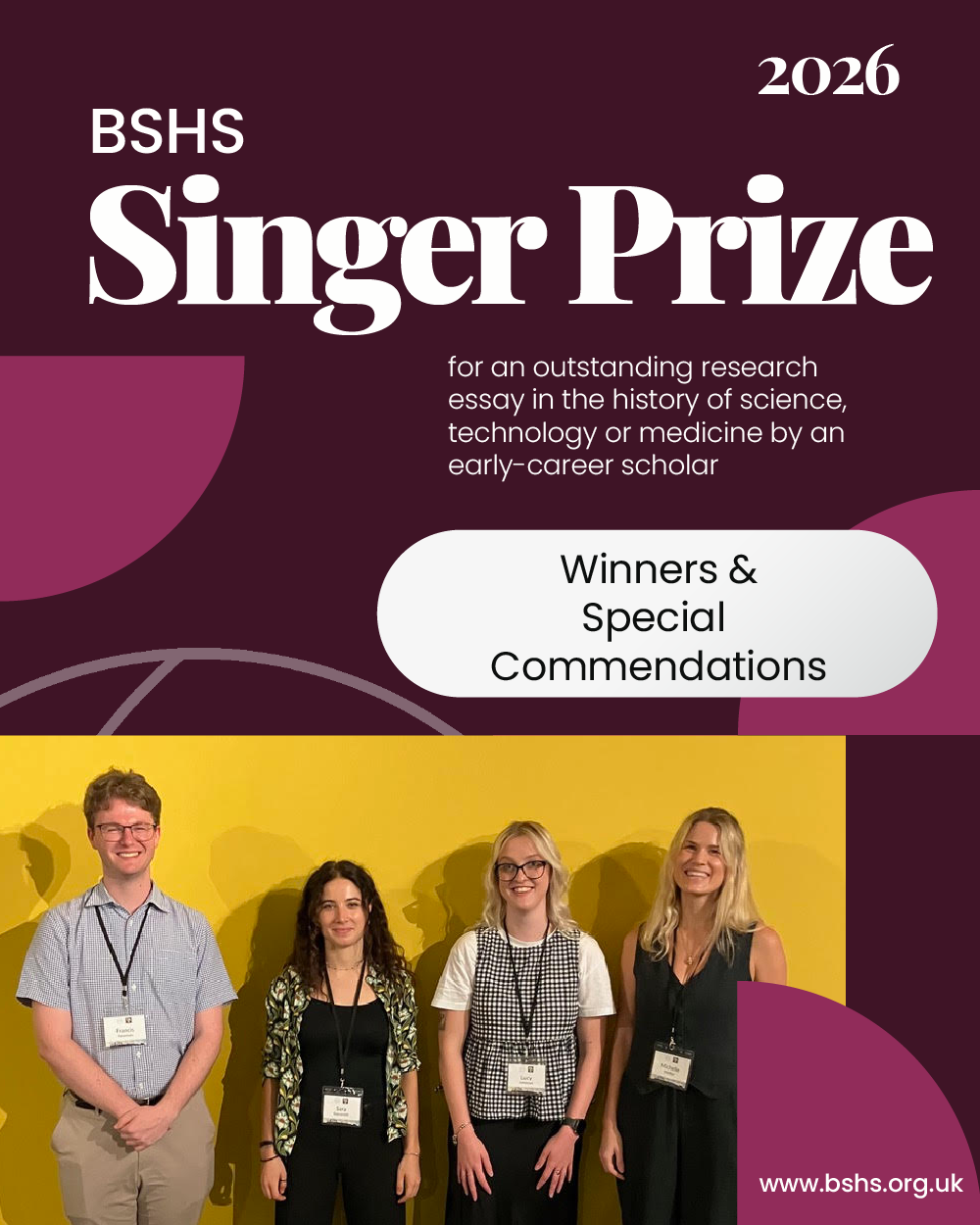The BSHS Singer Prize 2026 Winners